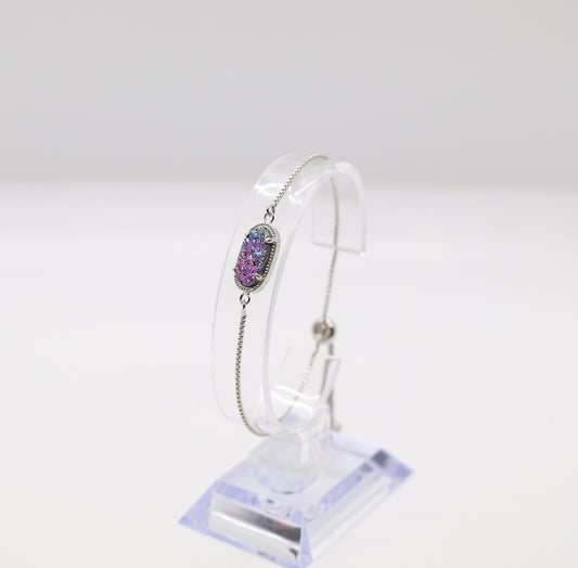 Oval Light Purple Druzy Pendant Adjustable Bracelet