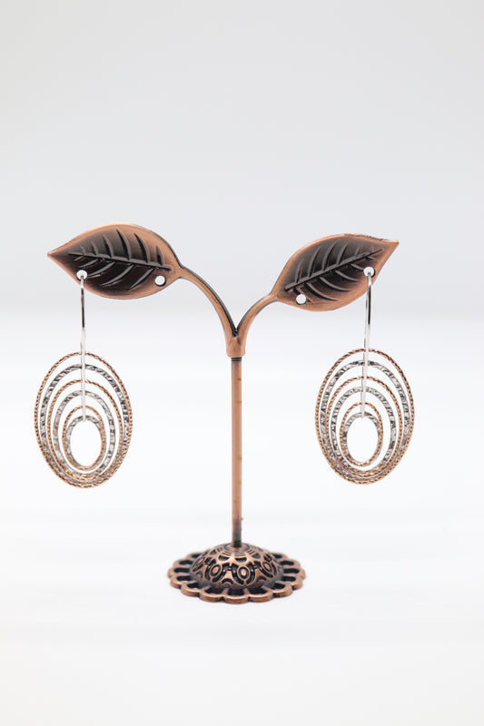 Silver and Copper Multi-Circles Italian Dangle Earrings (Sterling Earrings)