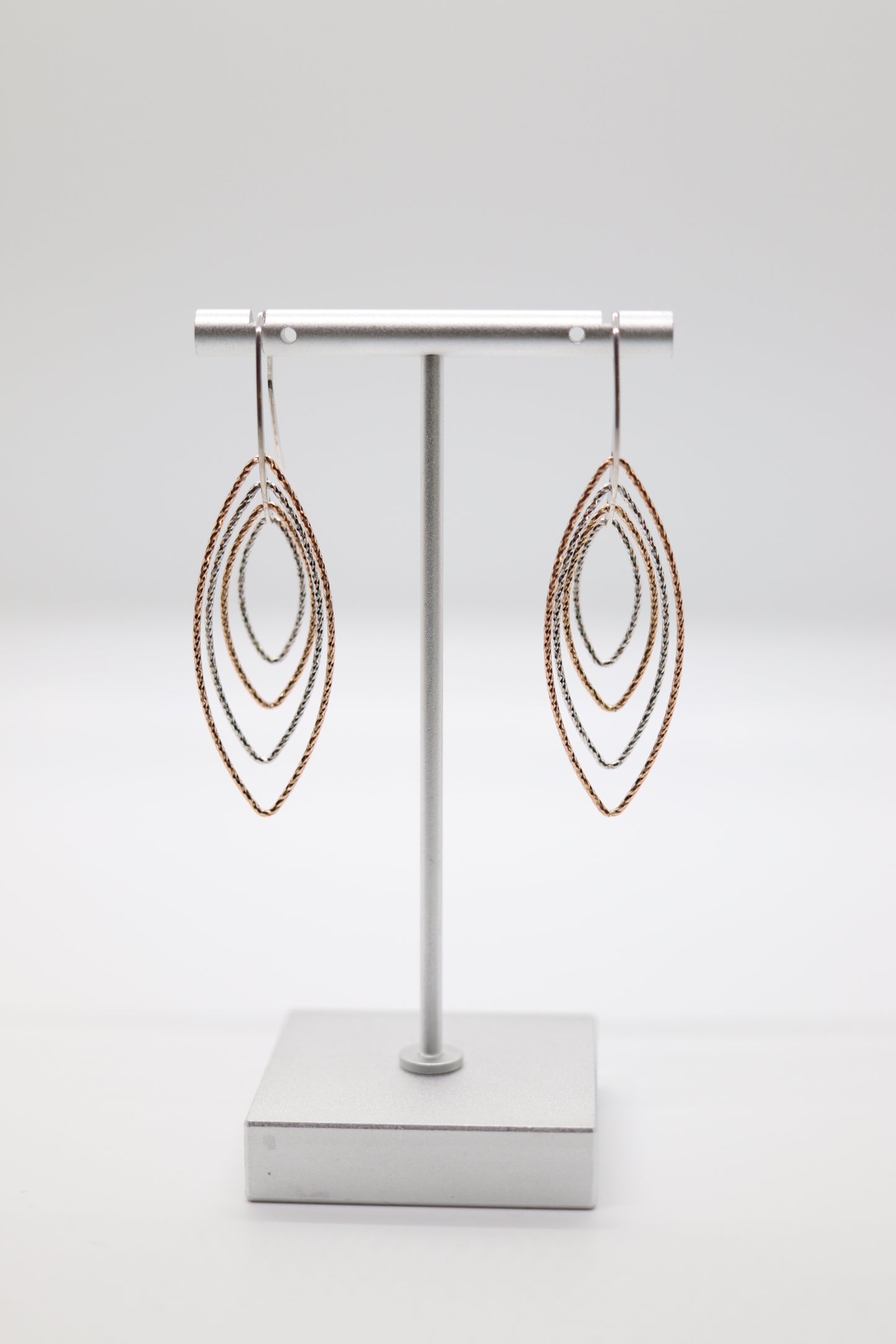 Silver and Copper Italian Teardrop Dangling Earrings (Sterling Earrings)