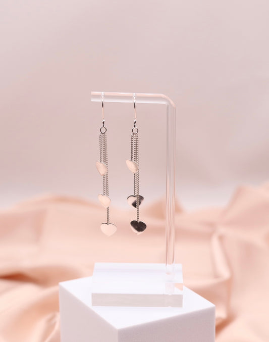 Sterling Silver Layered Hearts Dangling Earrings