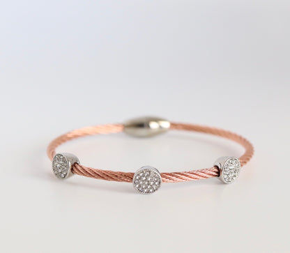 CZ Round Stations Twisted Cable Rose Gold Bracelet