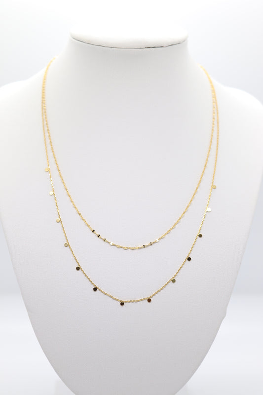 Electroplated Double Layer Oval Smash Twist & Dainty Paillette Chain Necklace