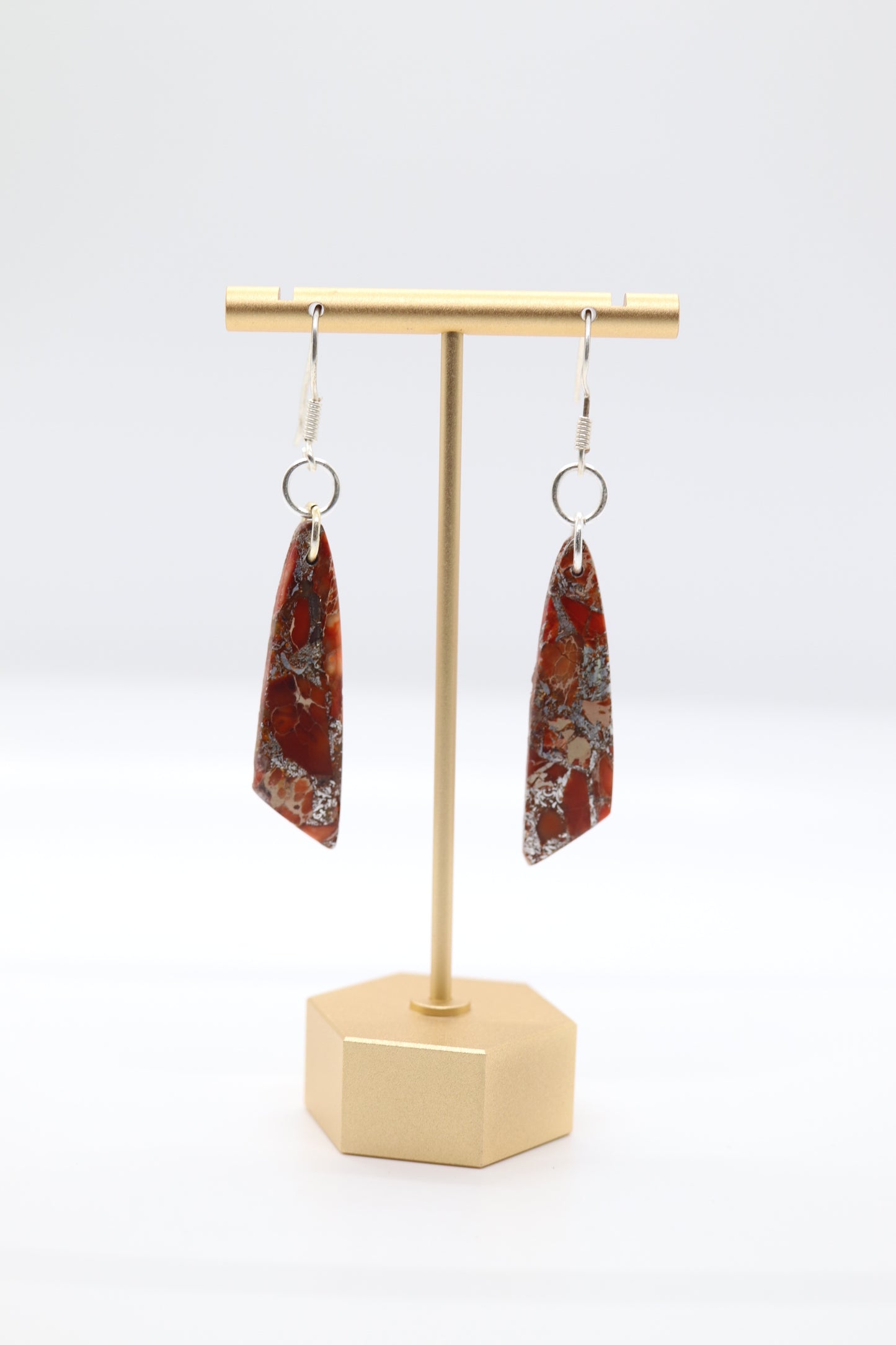 Variety Teardrop Geometric Natural Stone Orange and Copper Imperial Jasper Drop Paperclip Dangle Earrings