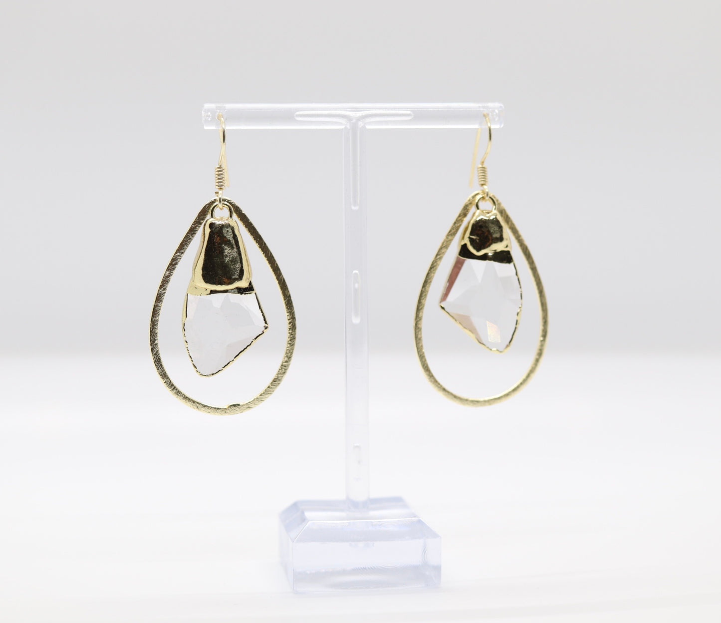 Gold Teardrops with Dangling Stones Earrings