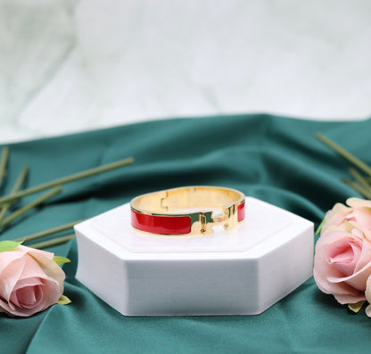 Ruby Red Luxury Gold H-Bangle Hinged Bracelet