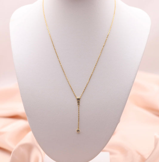 Gold Diamond Drop Necklace Featuring Three Bezel-Set Round Drop Pendant Set