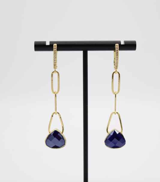 Gold Capri Blue Dangling Paperclip Earrings