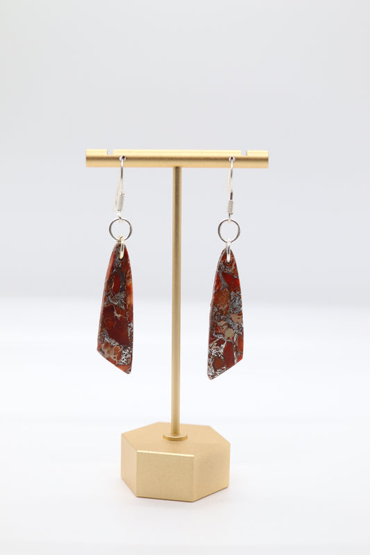 Variety Teardrop Geometric Natural Stone Rose Red Imperial Jasper Drop Paperclip Dangle Earrings