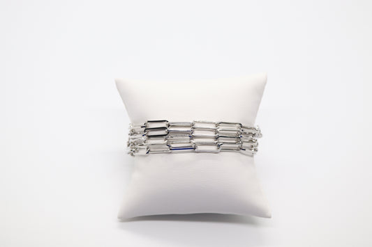 Beautiful Multi-Layer Silver Paperclip Chain Bracelet with Magnetic Clasp