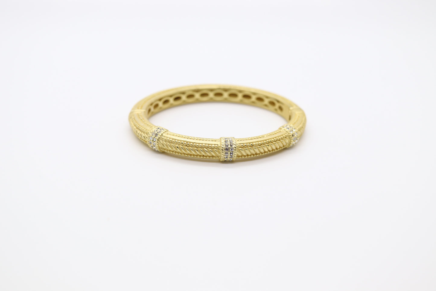 Gold Hinged Bracelet With CZ Stations