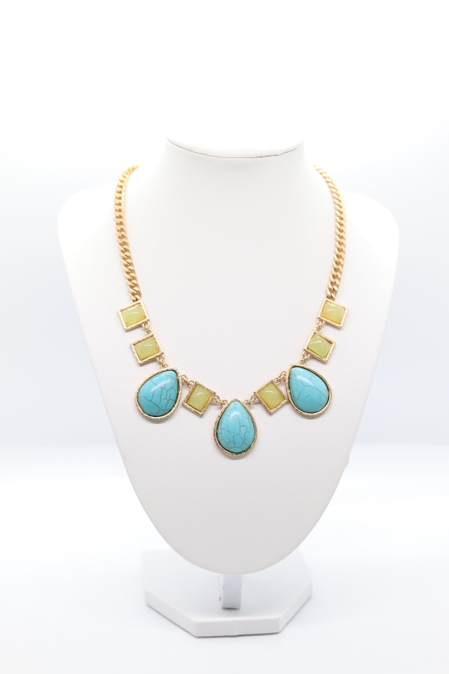 Green Turquoise Drop W/Green Squares Necklace