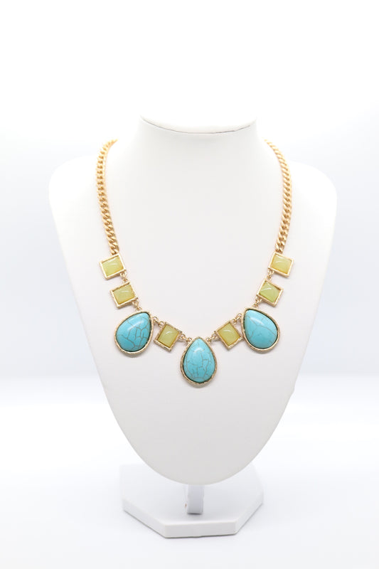 Green Turquoise Drop W/Green Squares Necklace