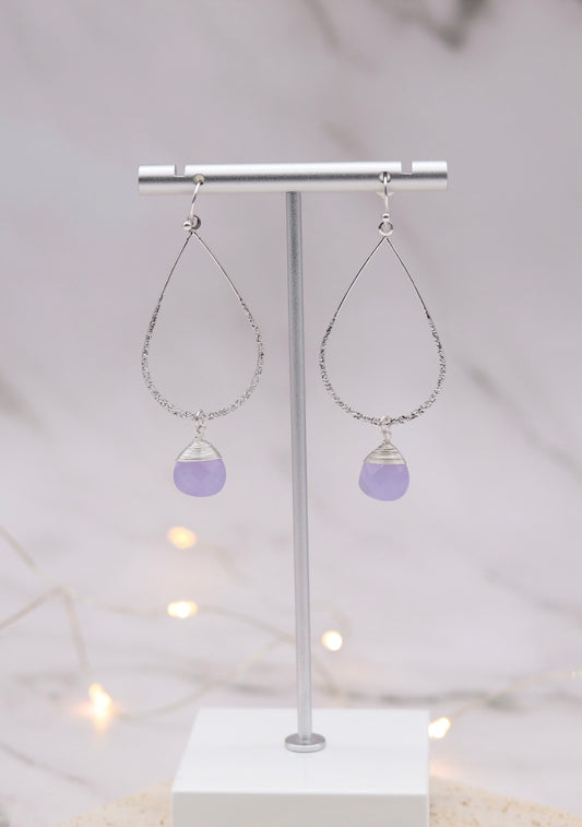 Silver Lavender Glass drop Teardrop Earrings