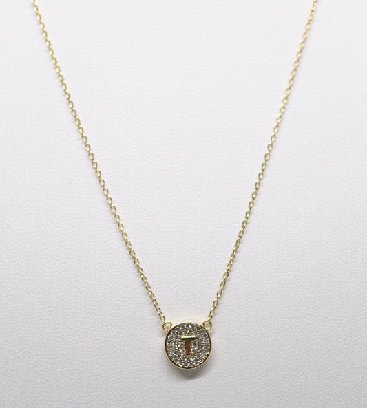 Gold Micropave Initial Necklace w/Vertical Display (T)