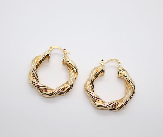 Small Thick Twisted Gold Hoop Earrings
