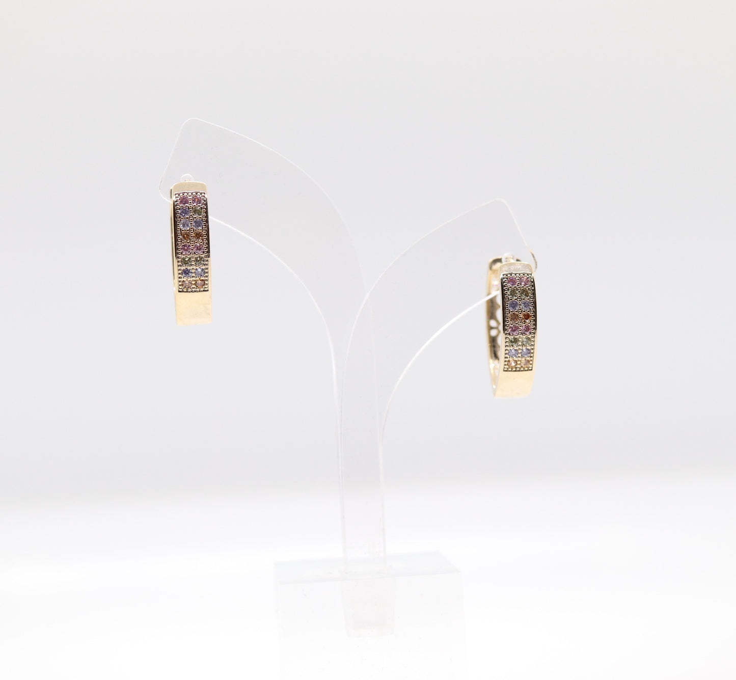 Gold Huggie Earrings with Multi-Colored Stones