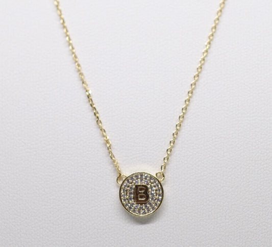 Gold Micropave Initial Necklace w/Vertical Display (B)