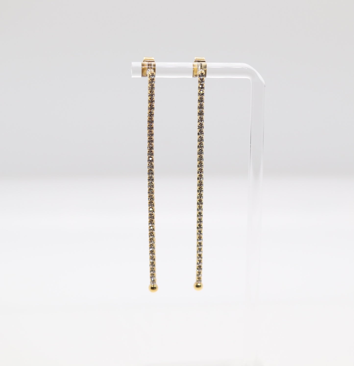 Gold CZ Long Tennis Dangling Earrings