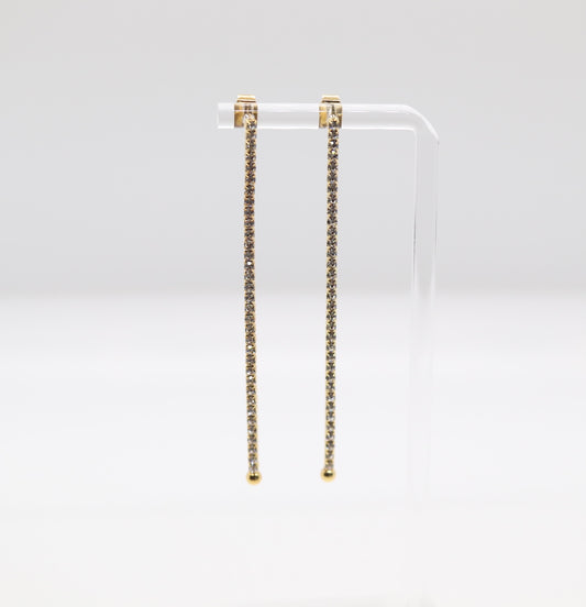 Gold CZ Long Tennis Dangling Earrings