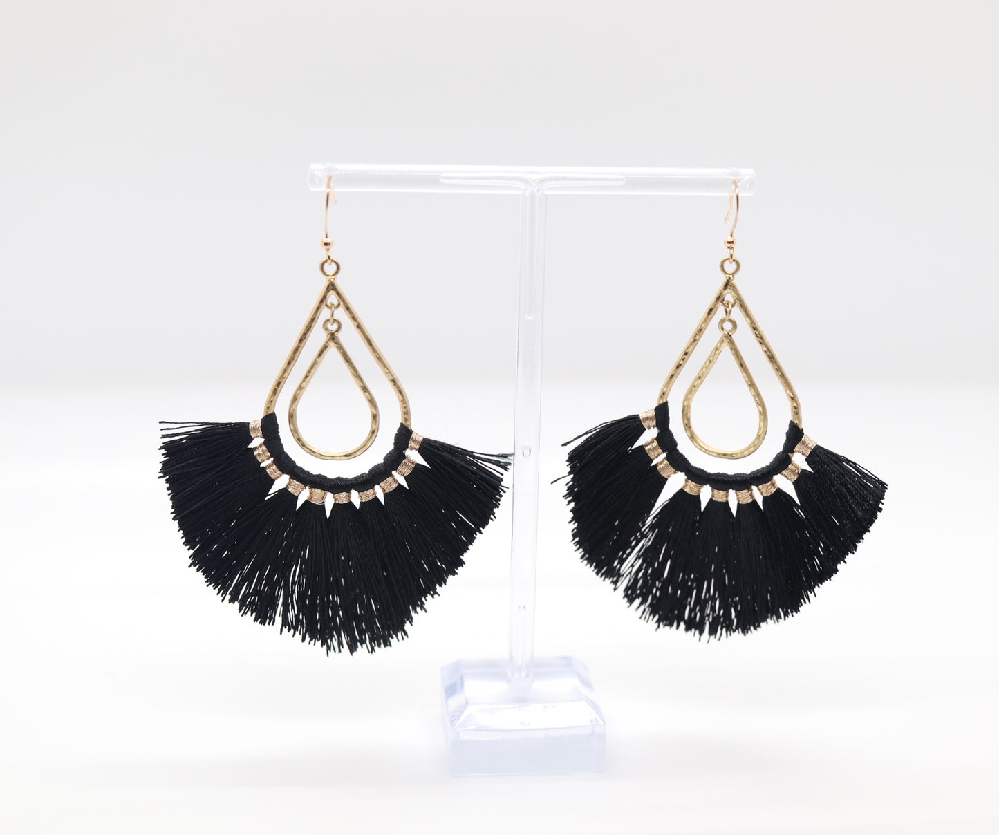 Black Teardrop Tassel Earrings