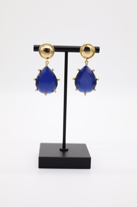 Gold Capri Blue Teardrop Earrings
