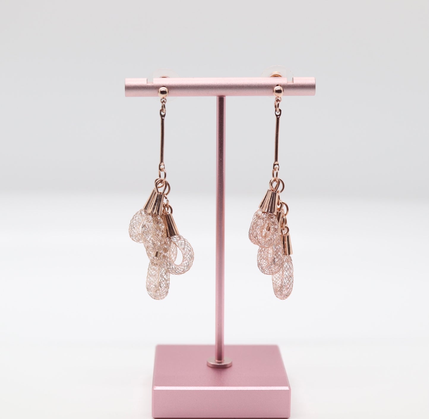 Rose Gold Mesh Dangling Earrings with Austrian Crystals