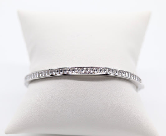 Sterling Silver Bangle with Baguette Diamonds!!