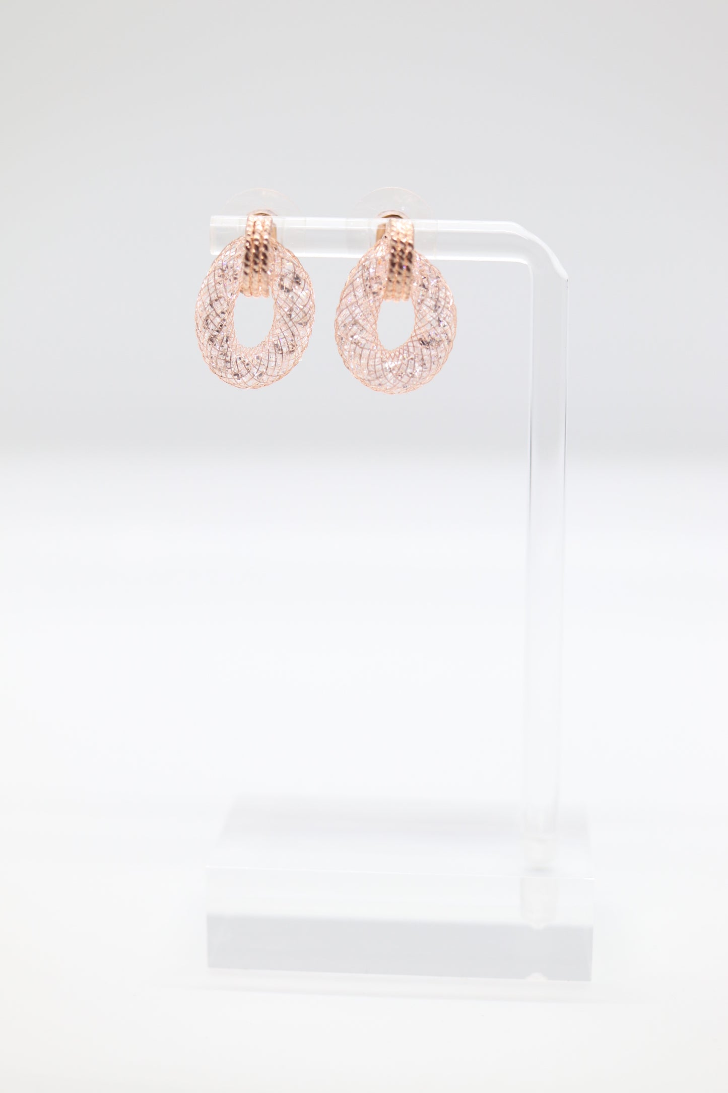 Rose Gold Mesh Earrings with Austrian Crystals