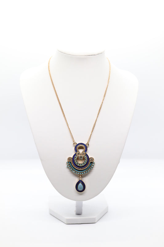 Blue Beaded & Enamel Pendants Necklace