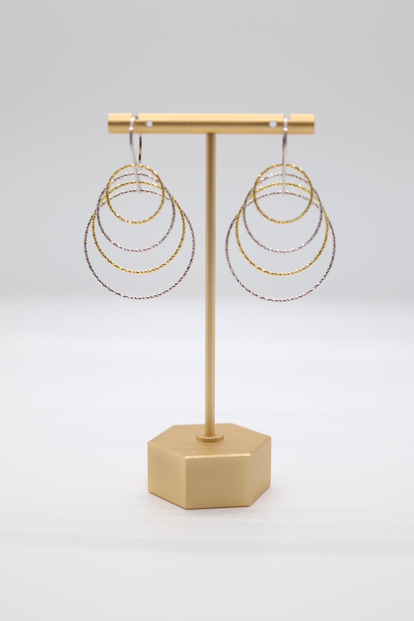 Silver and Gold Multi-Circles Italian Dangle Earrings (Sterling Earrings)