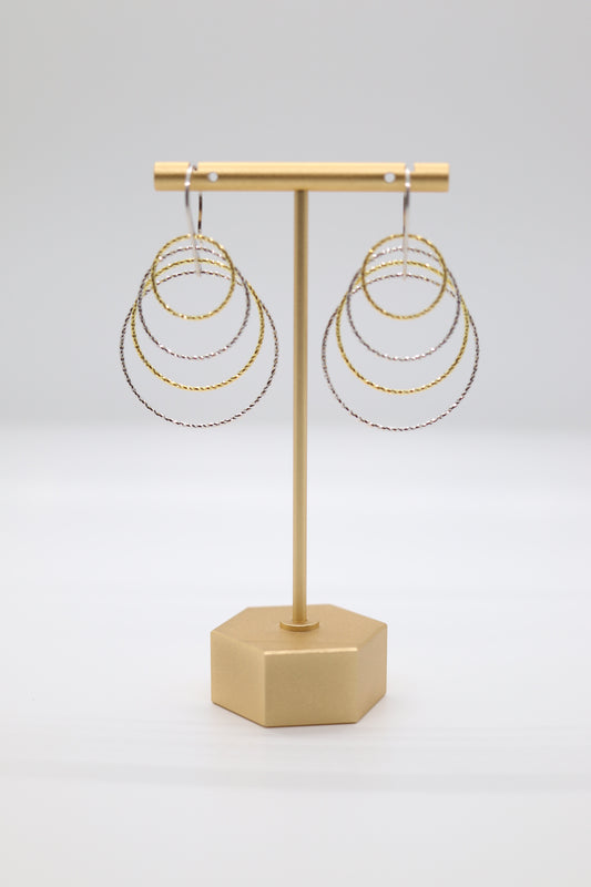 Silver and Gold Multi-Circles Italian Dangle Earrings (Sterling Earrings)