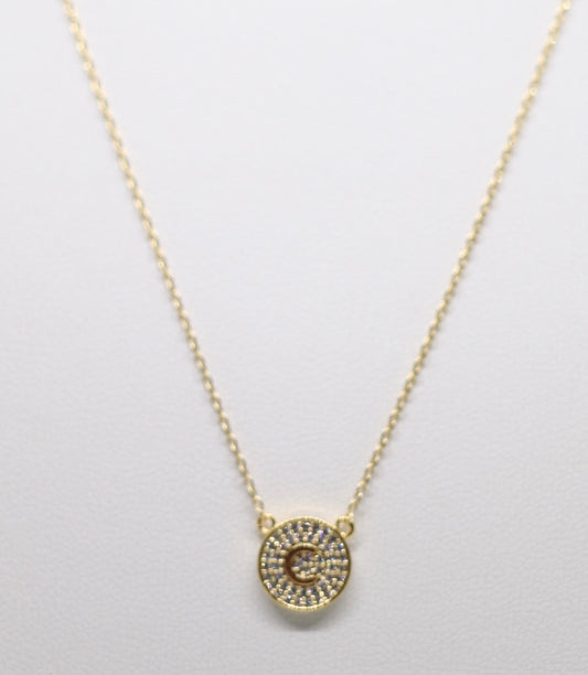 Gold Micropave Initial Necklace w/Vertical Display (C)