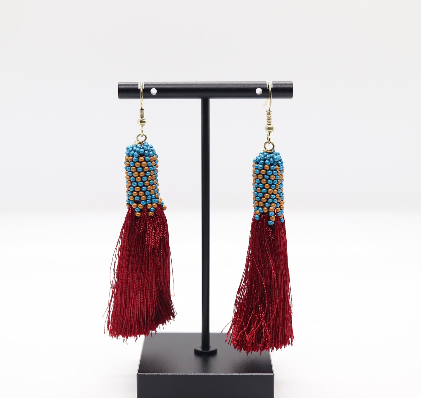 Blue and Red Tassel Earrings