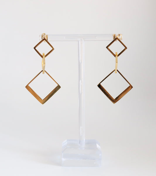 Open Square Dangle Stainless Gold Earring