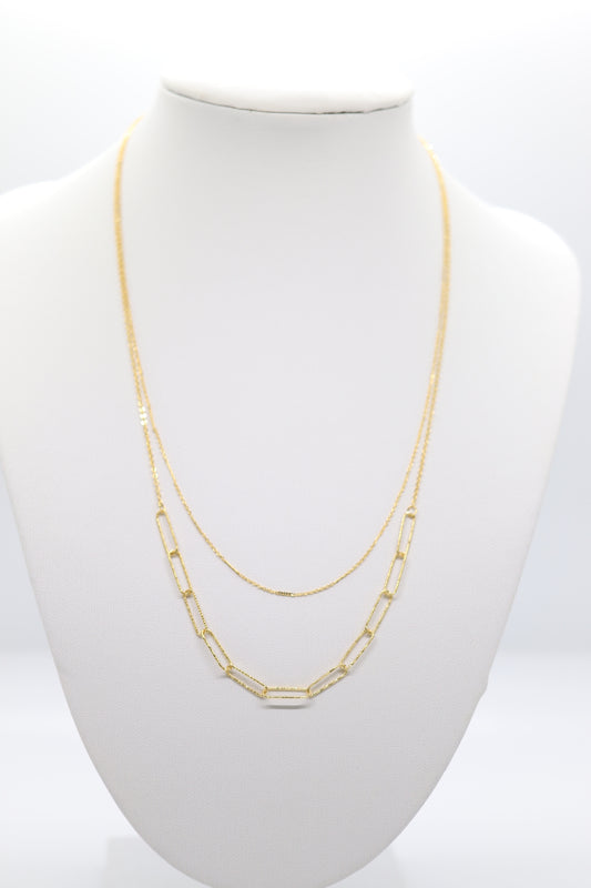 Electroplated Double Layer Oval Smash Twist & Dainty Paillette Chain Necklace