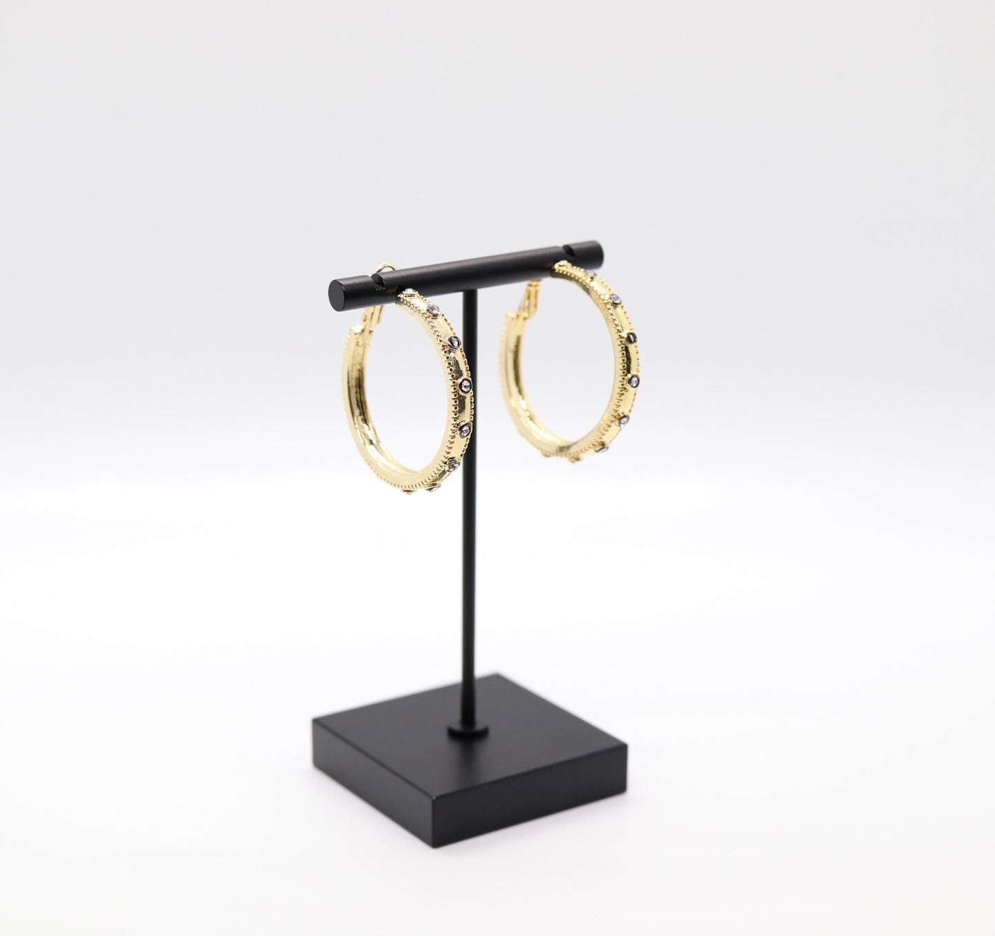 Gold Hoop With CZ Station Earrings