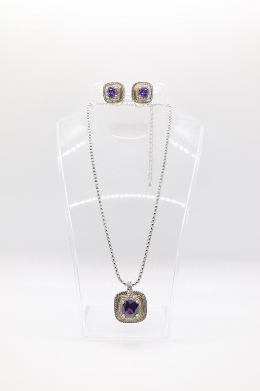Purple Silver Necklace and Matching Earrings