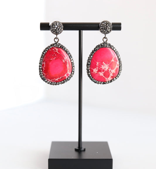 Red Pearl Teardrop Earrings