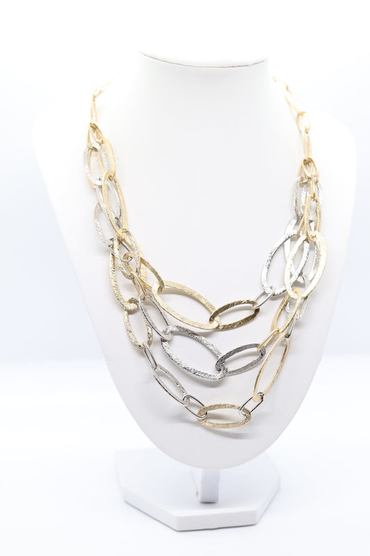 Gold & Silver Textured Loop 3 Strand Necklace