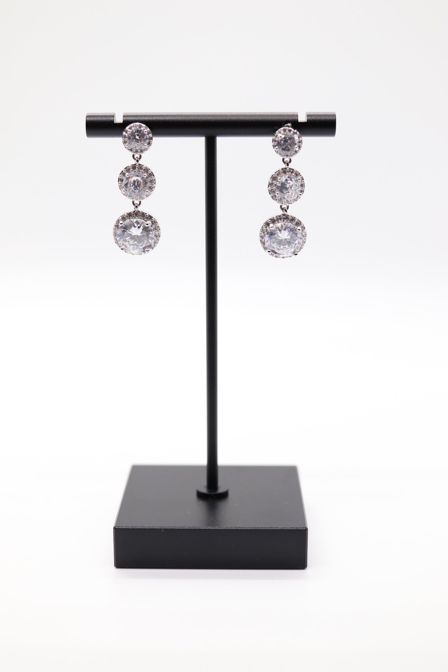 Beautiful 3-Tiered Silver Earrings with CZ Center Stones