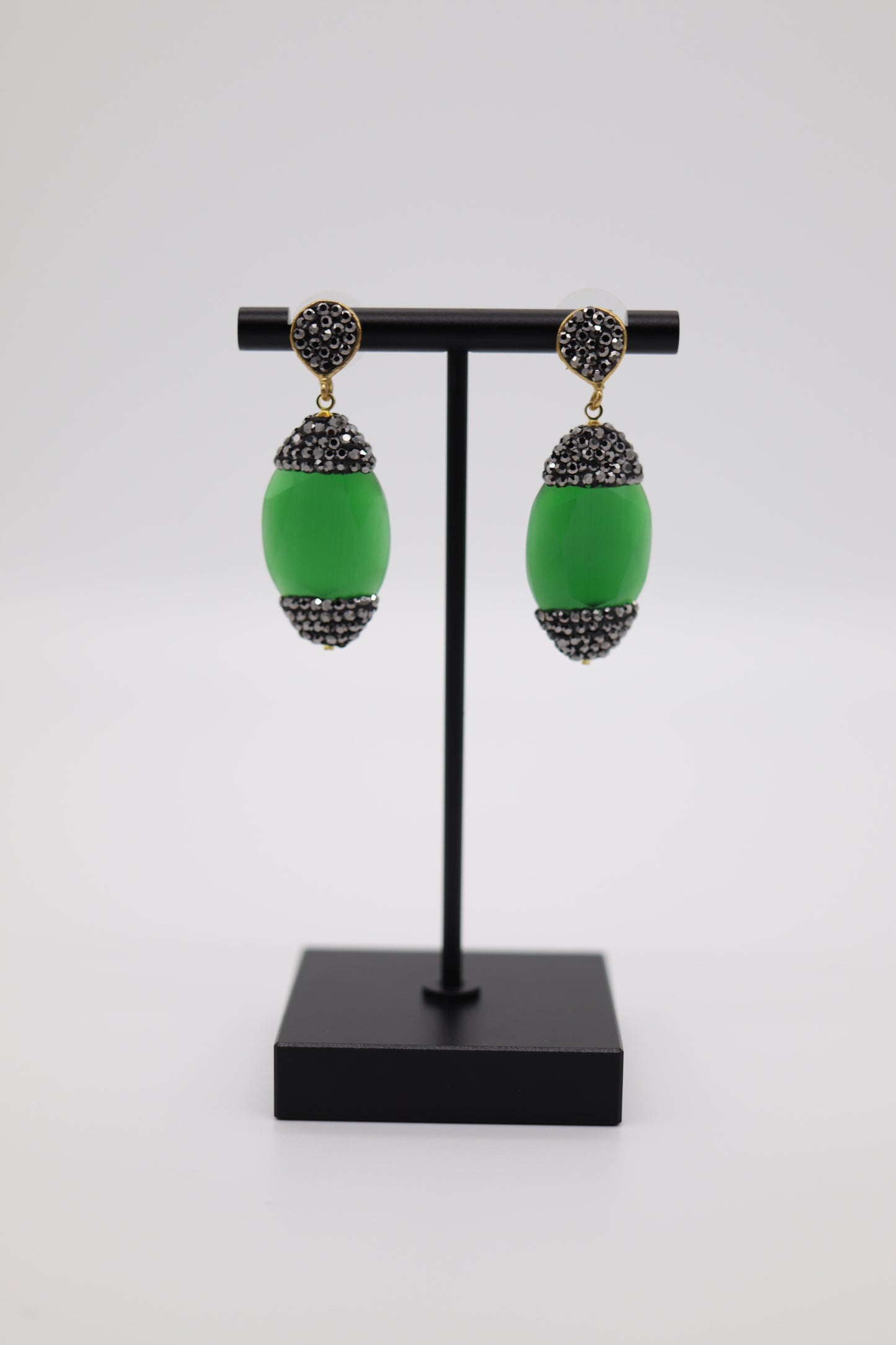 Black Cubic Zirconia Composite with Emerald Stone Earrings