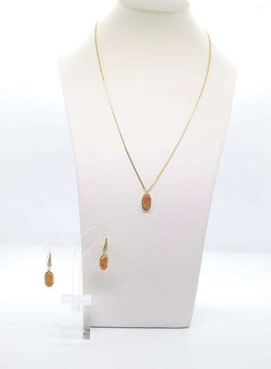 Gold and Peach Necklace and Earrings