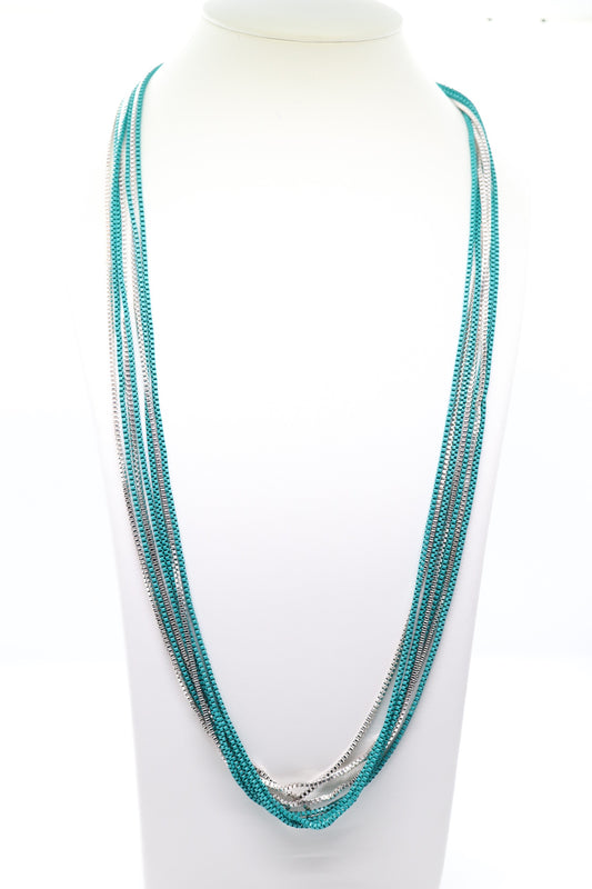 Turquoise & Silver Long Chain Necklace