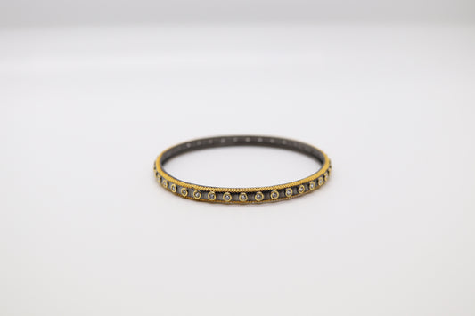 Black and Gold Bangle with CZ Stations