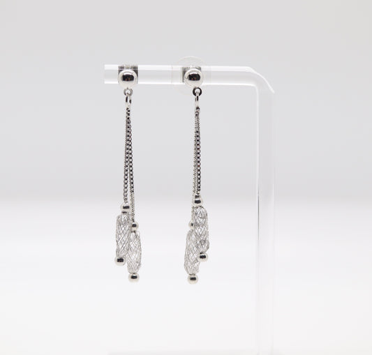 Silver Mesh Dangling Earrings with Austrian Crystals