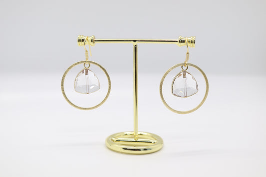 Gold Circle with Clear Dangling Stone Earrings