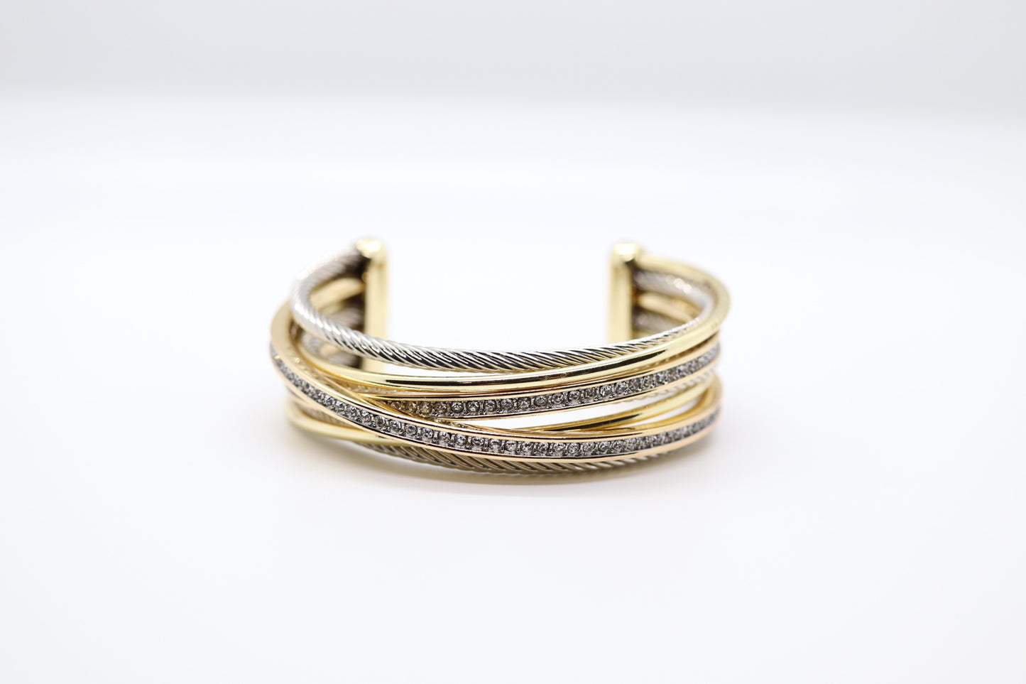 Beautiful Silver and Gold Cuff Bracelet with CZ Accents