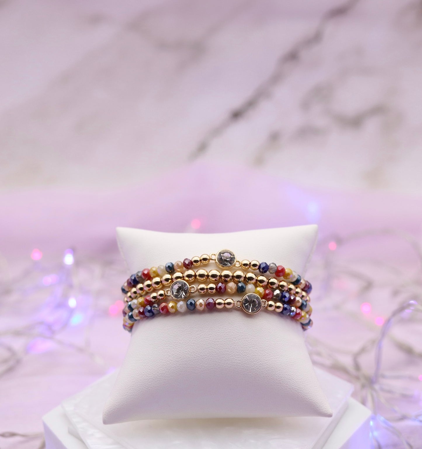 Multi-Color Glass Bead Crystal 4 Piece Bracelet Set