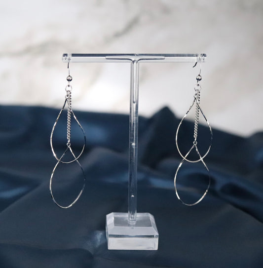 Silver Double Layered Twisted Loop Dangle Earrings
