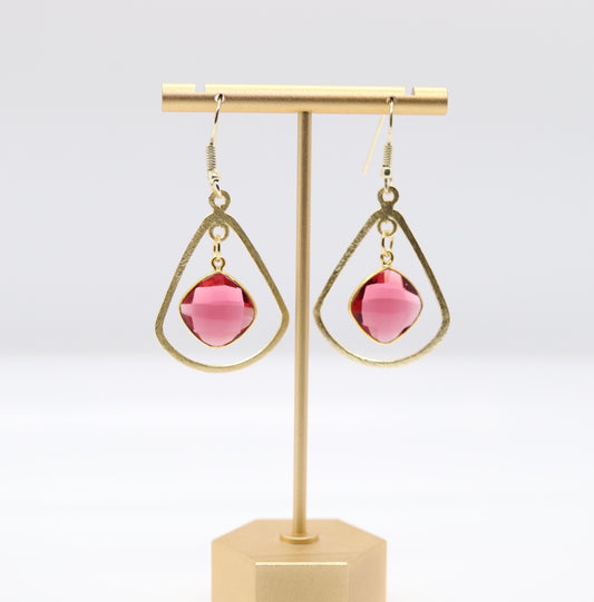 Gold Teardrop Earrings With Red Stones